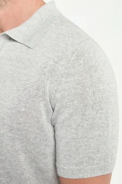 Polo en coton et lin gris clair - Made in Italy