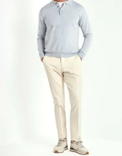 Polo en mérinos bleu clair - Made in Italy