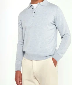 Polo en mérinos bleu clair - Made in Italy