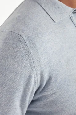 Polo en mérinos bleu clair - Made in Italy
