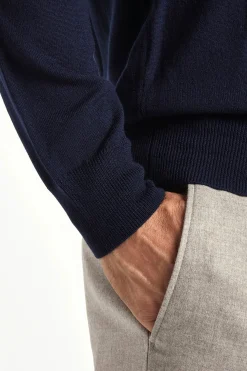 Polo en mérinos bleu - Made in Italy