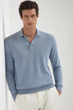 Polo à manches longues bleu clair - Made in Italy