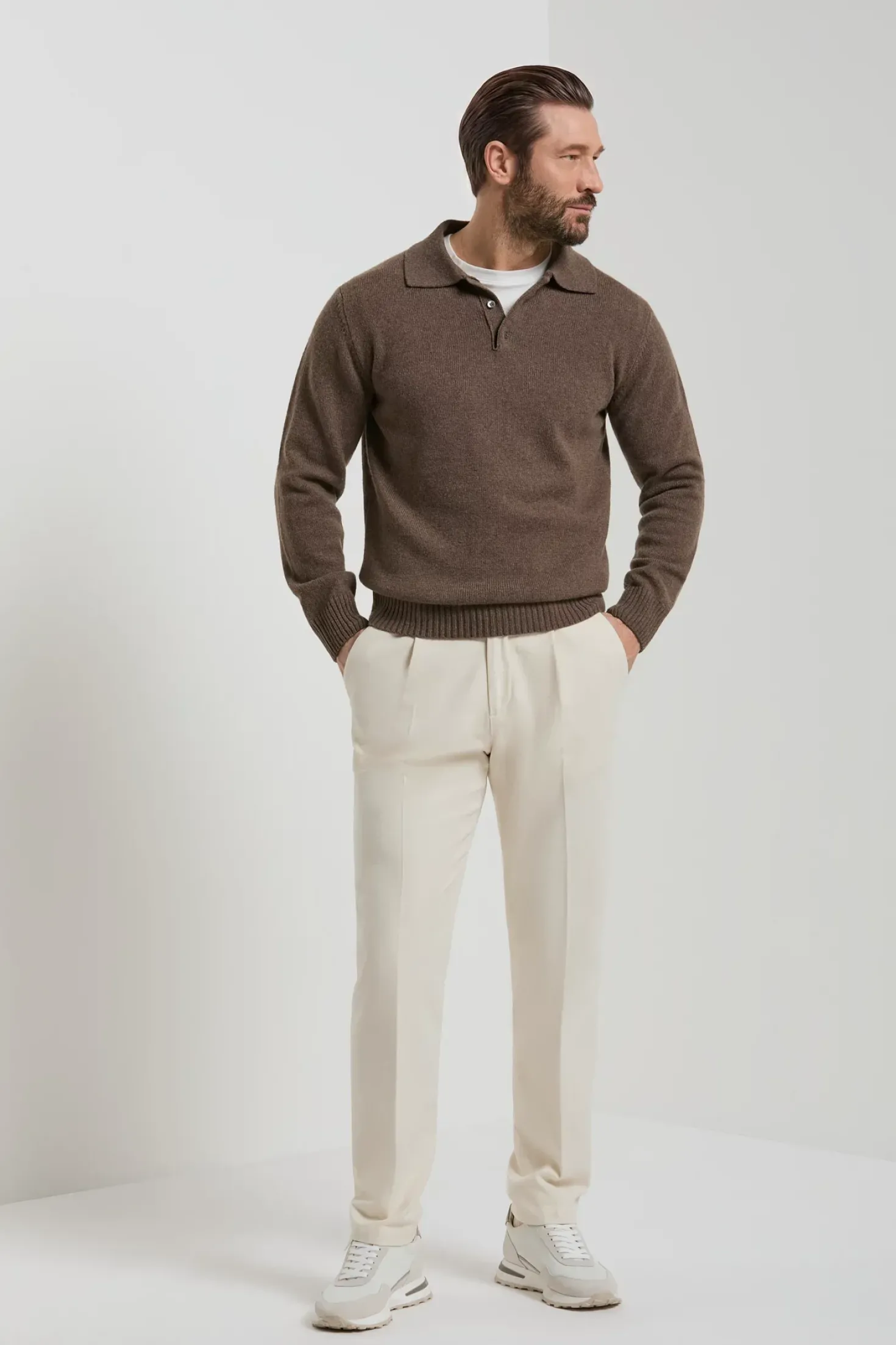 Polo marron en laine et cachemire - Made in Italy