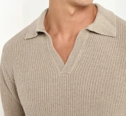 Polo taupe côtelé en mélange cachemire – Made in Italy