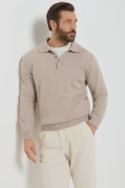 Polo taupe en laine et cachemire - Made in Italy