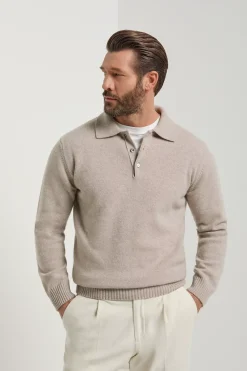 Polo taupe en laine et cachemire - Made in Italy