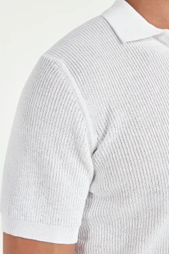 Polo zippé côtelé blanc - Made in Italy