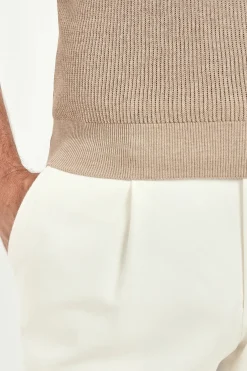 Polo zippé côtelé taupe - Made in Italy