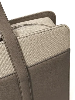Porte-documents en toile et cuir sable - Made in Italy