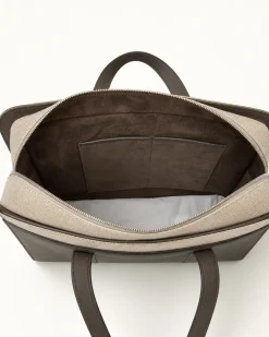 Porte-documents en toile et cuir sable - Made in Italy