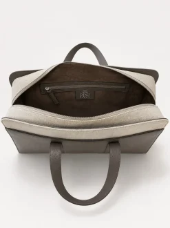 Porte-documents en toile et cuir sable - Made in Italy