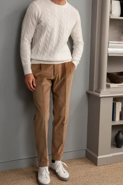 Pull blanc en maille torsadée – Made in Italy