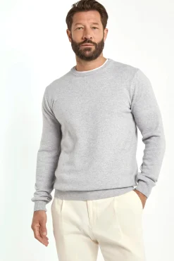 Pull col rond en cachemire gris glace – Made in Italy