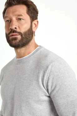 Pull col rond en cachemire gris glace – Made in Italy
