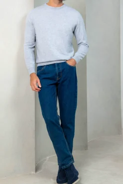 Pull col rond en cachemire gris clair – Made in Italy