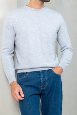 Pull col rond en cachemire gris clair – Made in Italy