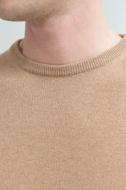 Pull col rond en cachemire ocre – Made in Italy