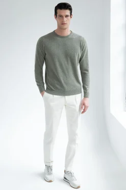 Pull col rond en cachemire Sauge – Made in Italy
