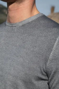 Pull col rond en cachemire ultraléger gris – Made in Italy
