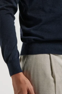 Pull col rond en laine et soie bleu - Made in Italy