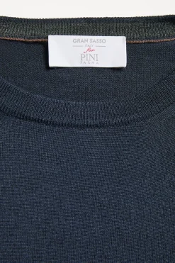Pull col rond en laine et soie bleu - Made in Italy