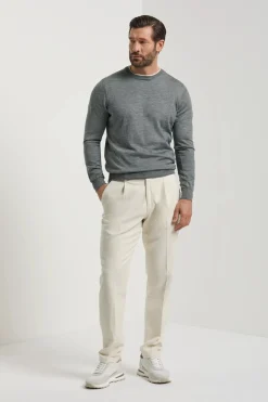 Pull col rond en laine et soie gris - Made in Italy