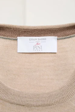 Pull col rond en laine et soie sable - Made in Italy