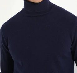 Pull col roulé en cachemire bleu – Made in Italy