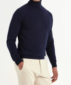 Pull col roulé en cachemire bleu – Made in Italy