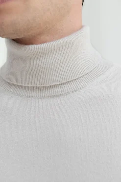 Pull col roulé en cachemire sable - Made in Italy