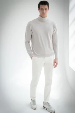 Pull col roulé en cachemire sable - Made in Italy