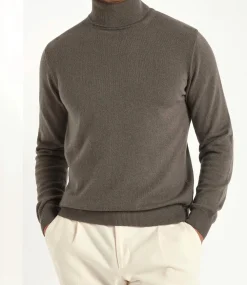 Pull col roulé en cachemire taupe foncé – Made in Italy