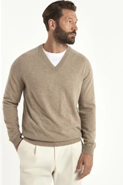 Pull col V taupe - Made in Italy