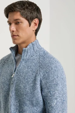 Pull demi-zip mouliné bleu clair - Made in Italy