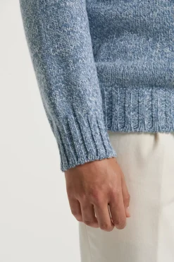Pull demi-zip mouliné bleu clair - Made in Italy
