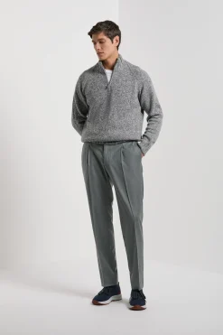 Pull demi-zip mouliné gris clair - Made in Italy