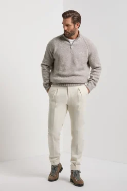 Pull demi-zip mouliné taupe - Made in Italy