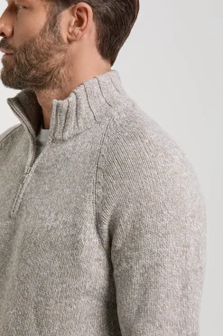 Pull demi-zip mouliné taupe - Made in Italy