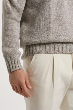 Pull demi-zip mouliné taupe - Made in Italy