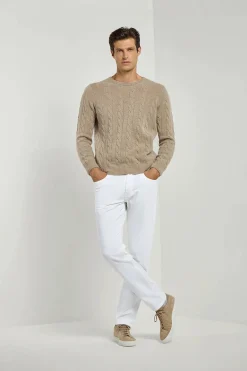 Pull taupe en maille torsadée – Made in Italy