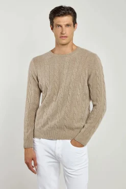 Pull taupe en maille torsadée – Made in Italy