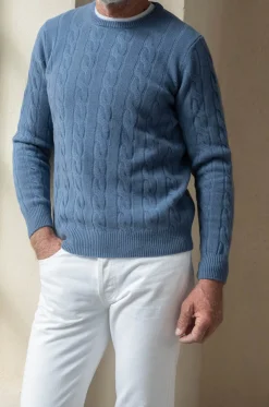 Pull torsadé bleu clair – Made in Italy