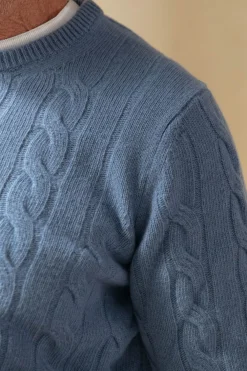 Pull torsadé bleu clair – Made in Italy