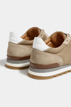 Runners en nubuck et daim beige - Made in Italy