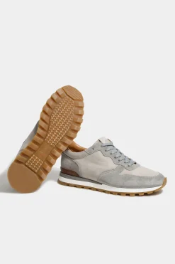 Runners en nubuck et daim gris clair - Made in Italy