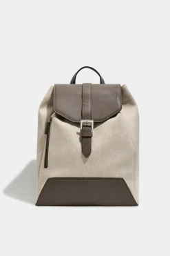 Sac à dos en toile et cuir sable - Made in Italy