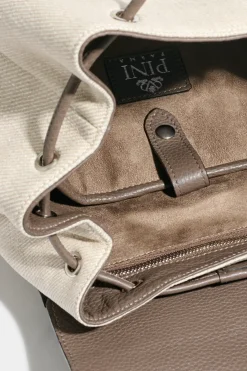 Sac à dos en toile et cuir sable - Made in Italy