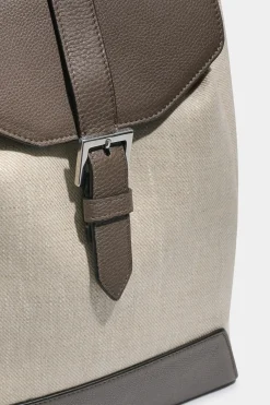 Sac à dos en toile et cuir sable - Made in Italy