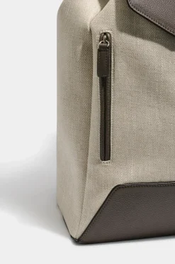 Sac à dos en toile et cuir sable - Made in Italy