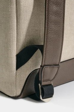 Sac à dos en toile et cuir sable - Made in Italy